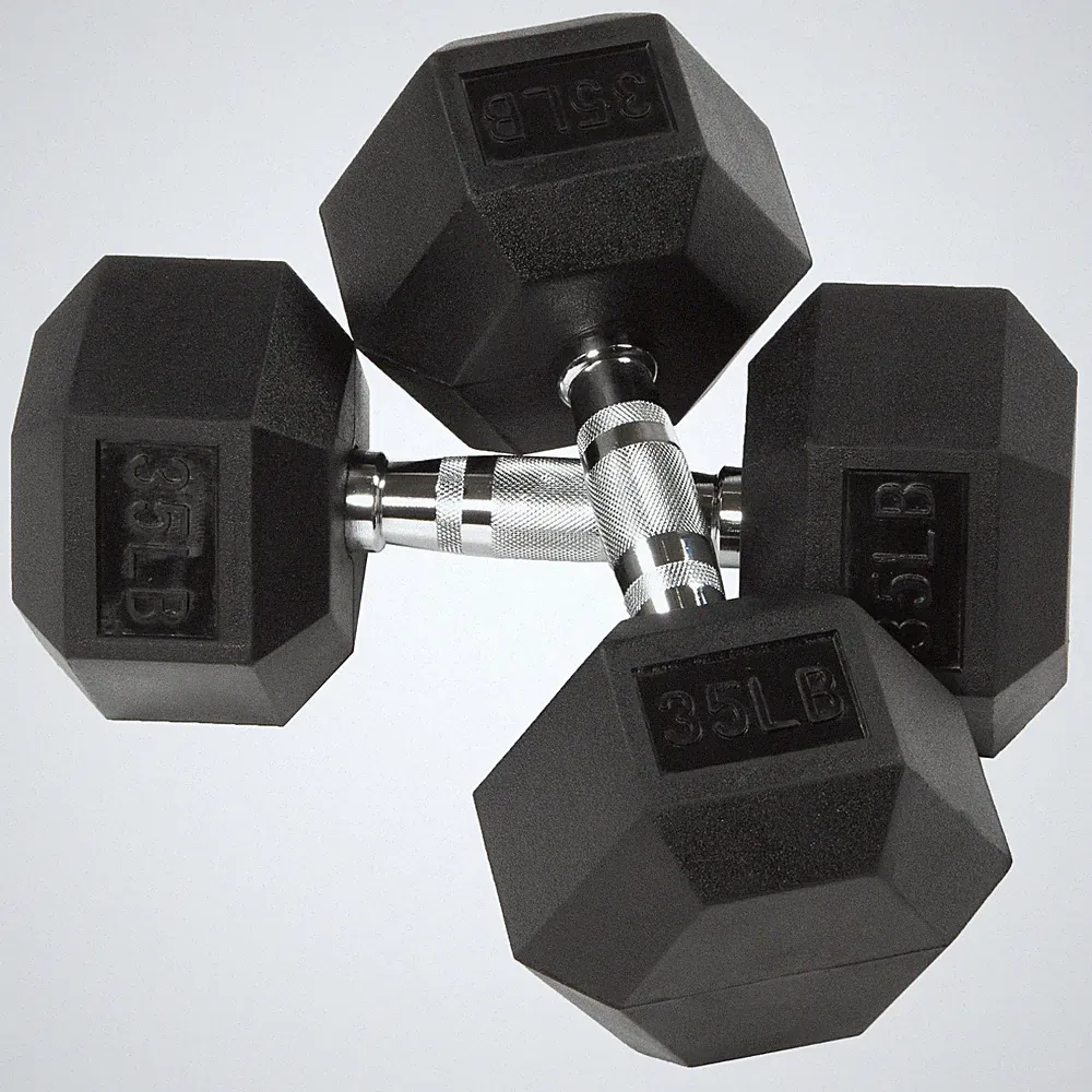 BalanceFrom Rubber Encased Hex Dumbbells, 35 lbs Pair, Black