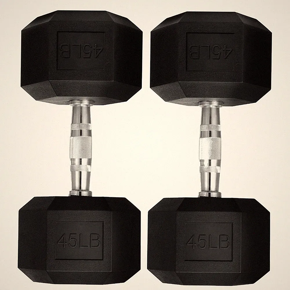 BalanceFrom Rubber Encased Hex Dumbbells, 5-90 lbs Pair