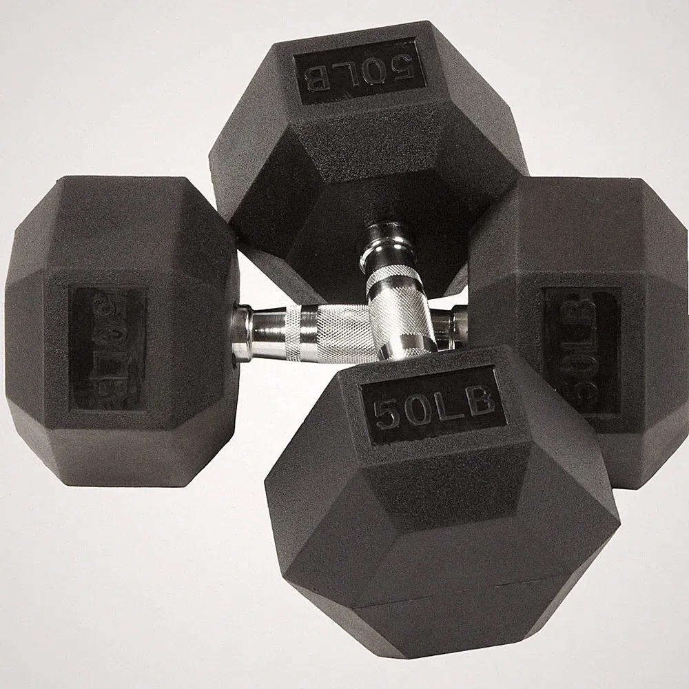 BalanceFrom Rubber Encased Hex Dumbbells, 50 lbs Pair, Black