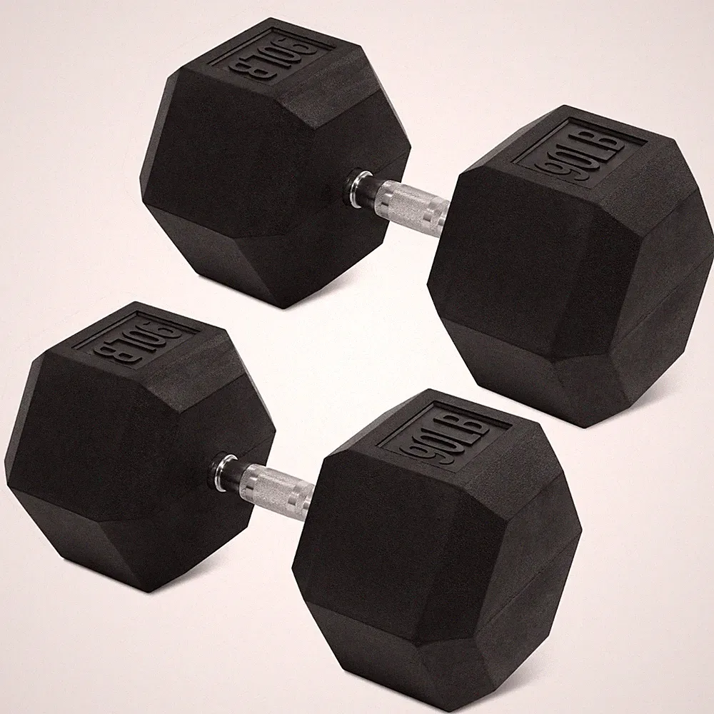 BalanceFrom Rubber Encased Hex Dumbbells, 90 lb Single, Black