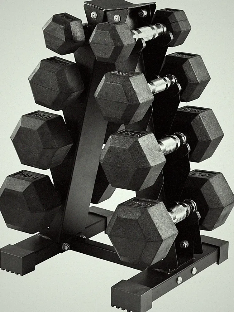 BalanceFrom Rubber Hex Dumbbell Set 5-20lb w/ A-Frame Rack 100LB Total