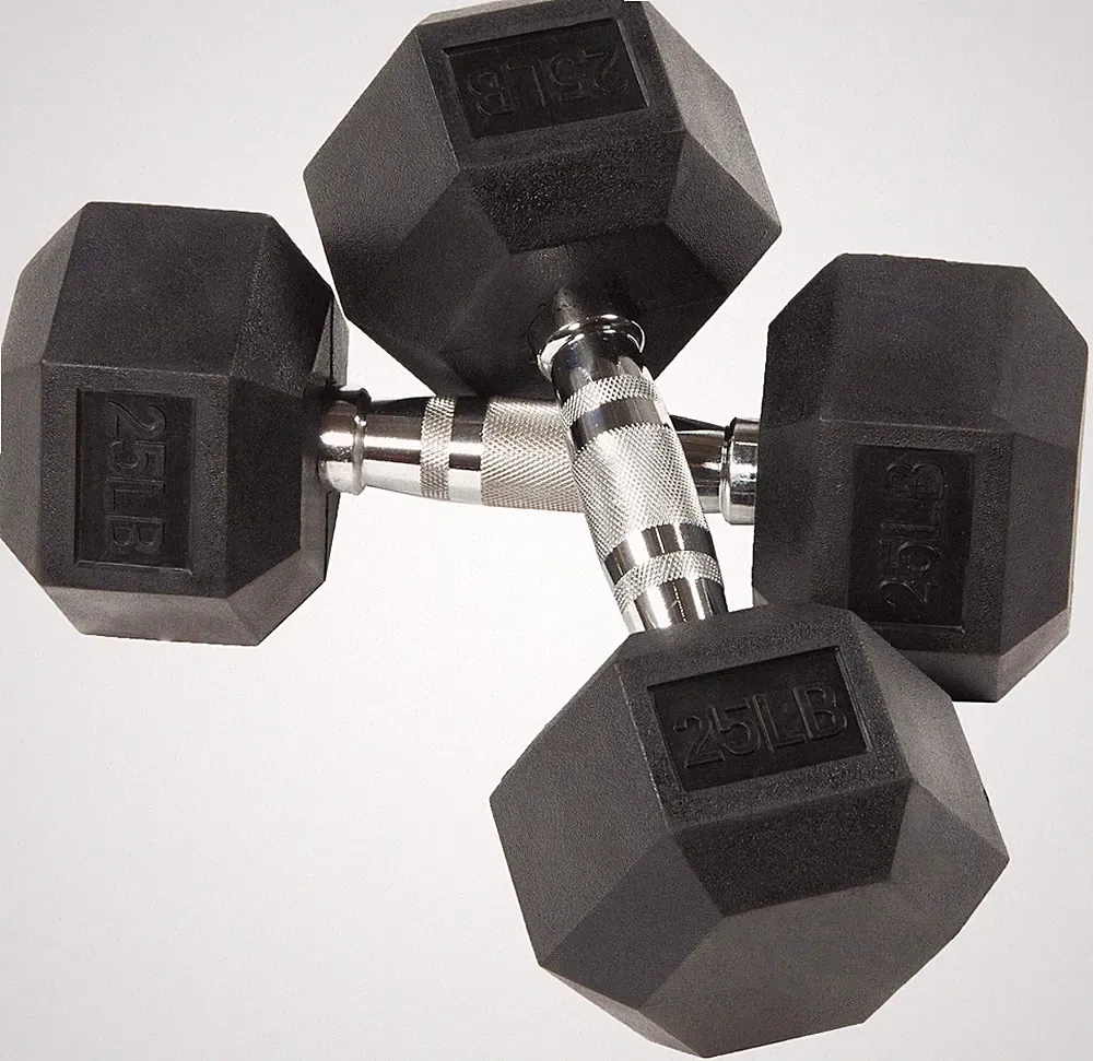 Balancefrom Rubber Hex Dumbbells, 25Lb Pair, Black