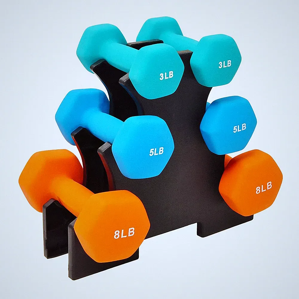 BalanceFrom Set of 3 Neoprene Coated Dumbbell Set with Stand, 3Lb, 5Lb, and 8Lbs