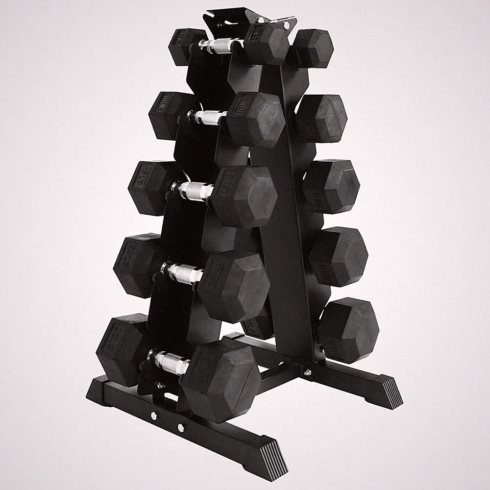 BalanceFrom Signature Alloy Steel 150 lb Rubber Encased Hex Dumbbell Set, Black