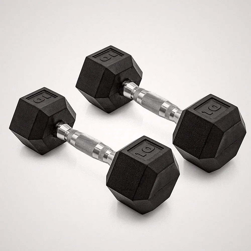 Barbell, 10lb Coated Rubber Hex Dumbbell, Pair