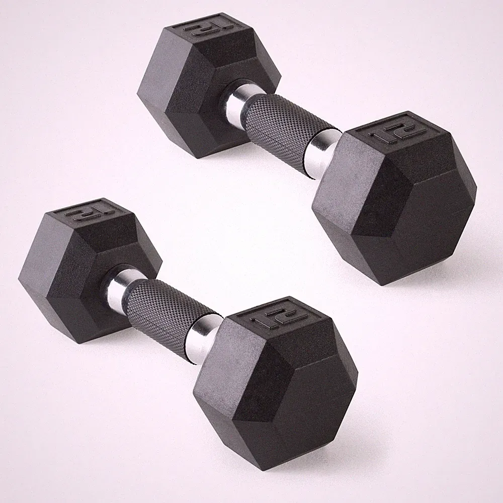 Barbell 12 LB Coated Hex Dumbbell Hand Weight with Padded Grip - Pair | Comfo...