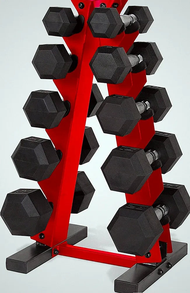 Barbell 150 LB Coated Hex Dumbbell Weight Set with Vertical Rack | Multiple Opti