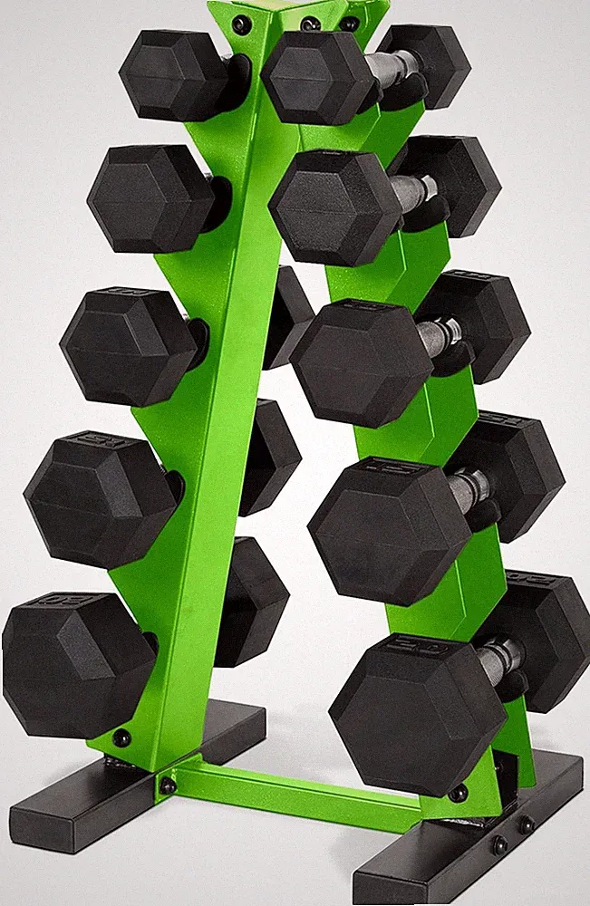 Barbell 150 LB Coated Hex Dumbbell Weight Set with Vertical Rack | Multiple Opti