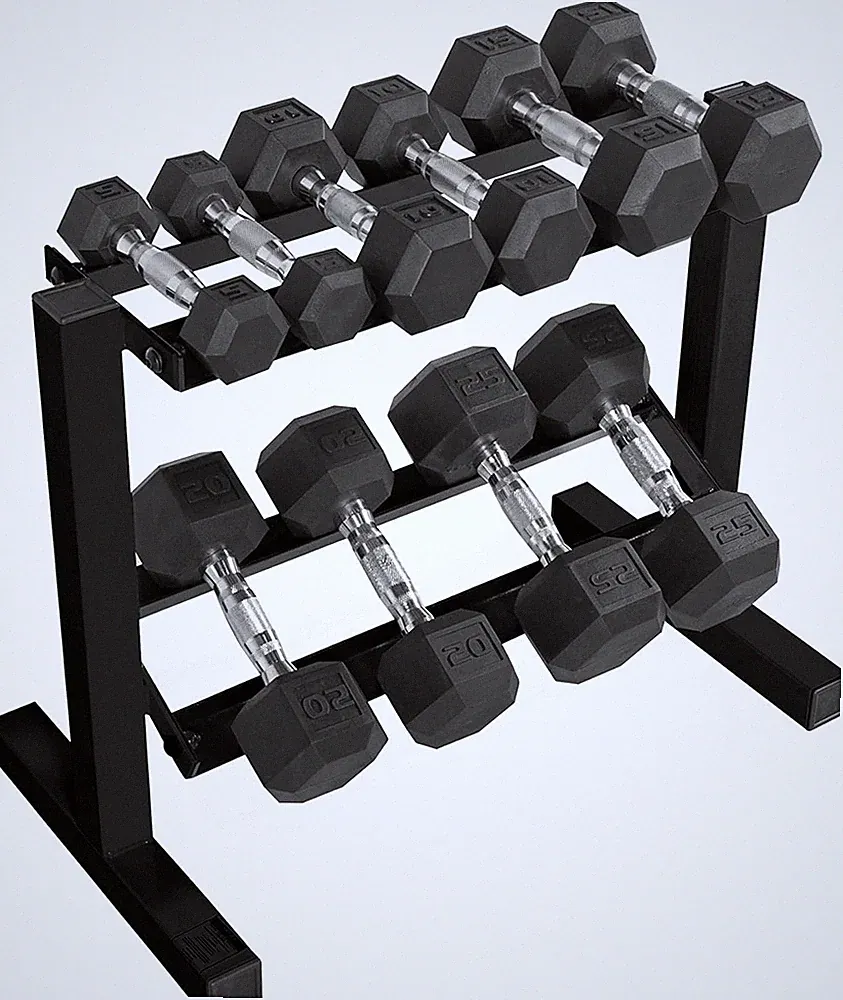 Barbell 150 Lb Dumbbell Set with 2-Tier Rack | Multiple Options