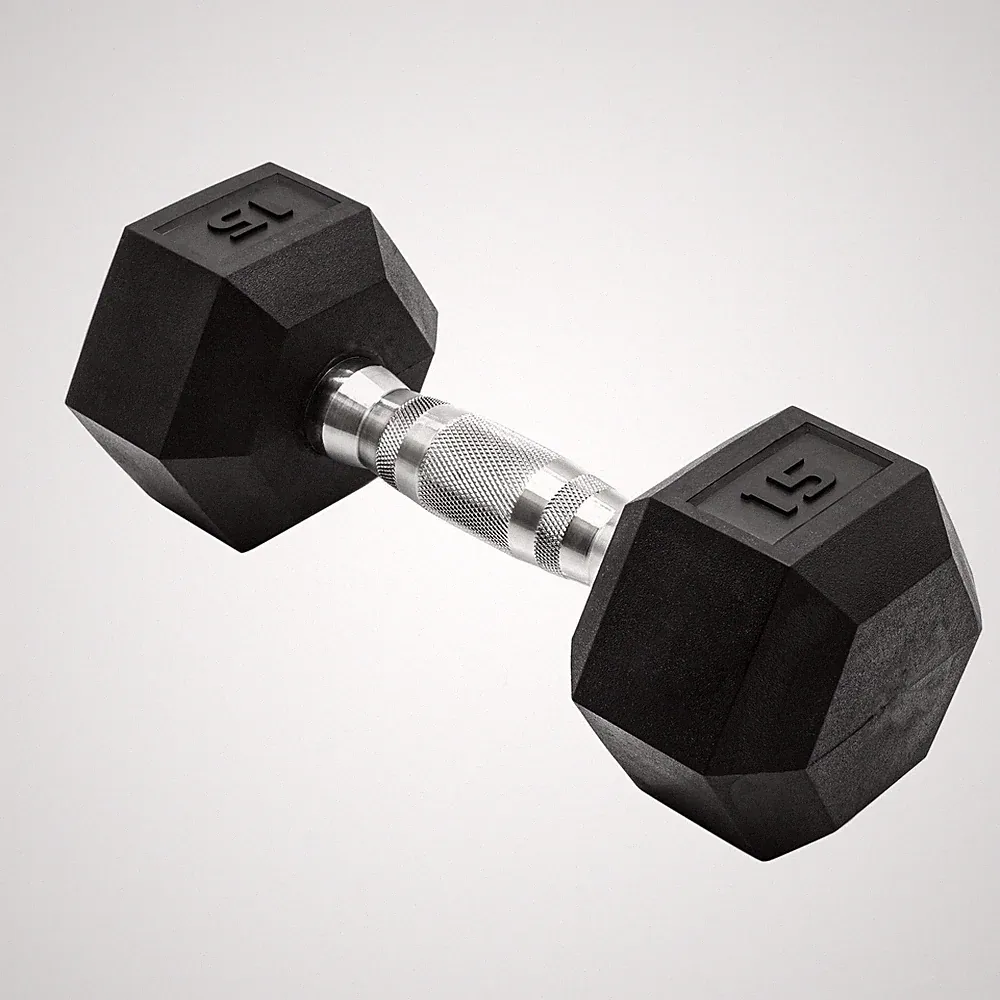 Barbell, 15lb Rubber Hex Dumbbell, Single