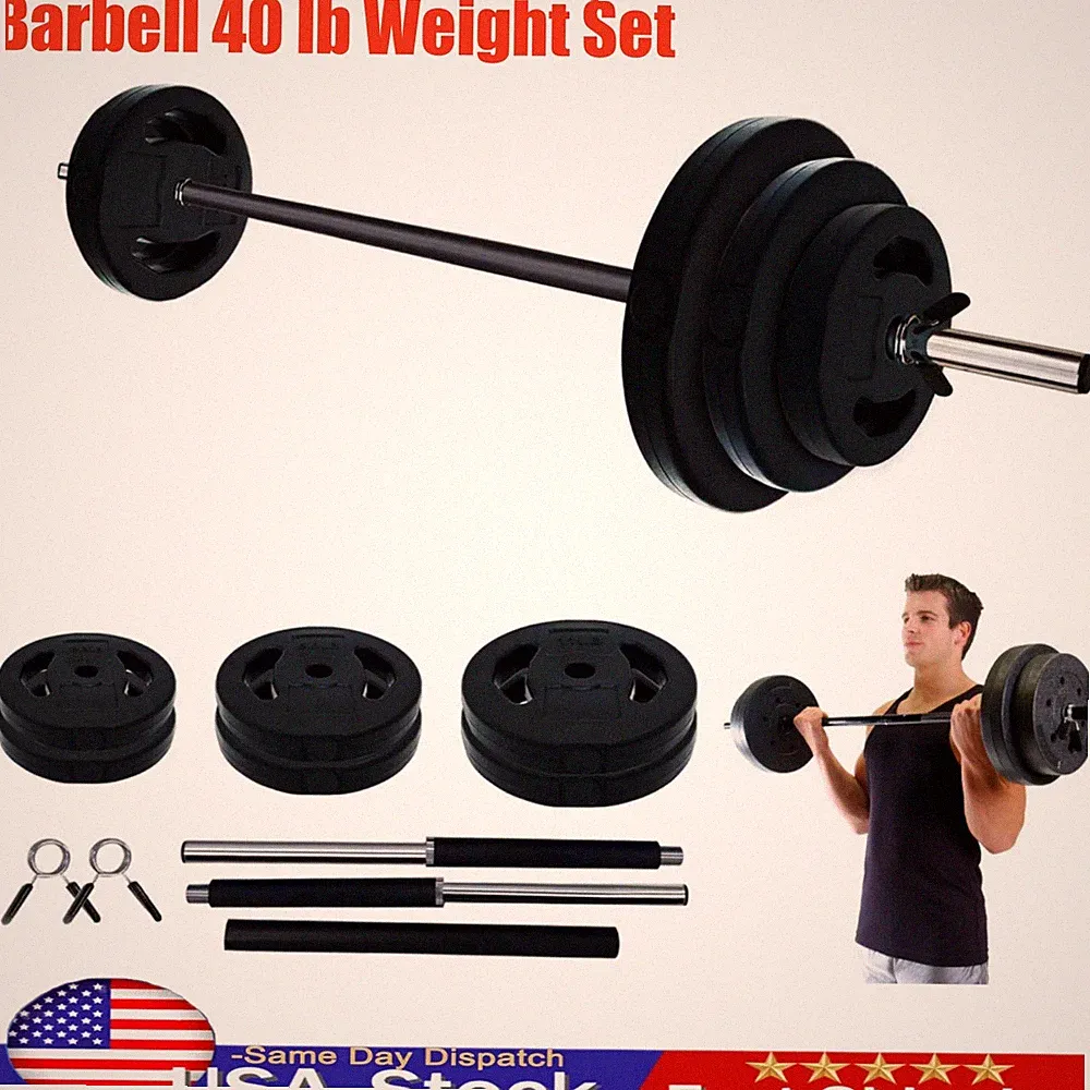 Barbell 40 lb Weight Set With Bar For Home Fitness Gym Full Body Workout