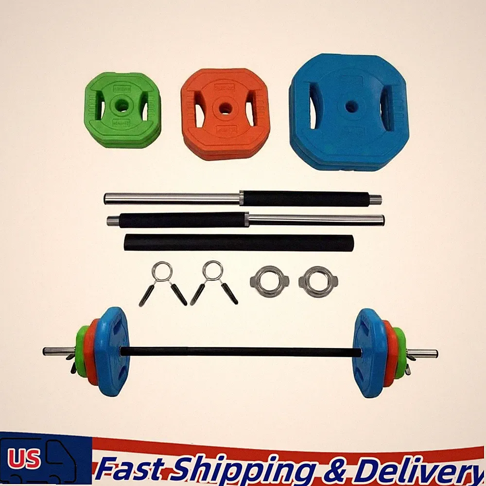 Barbell 40 lb Weight Set With Bar For Home Fitness Gym Full Body Workout
