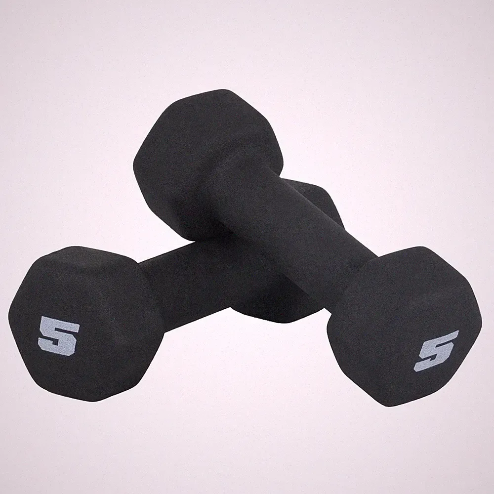 Barbell 5 LB Neoprene Dumbbell Hand Weights - Pair | Black