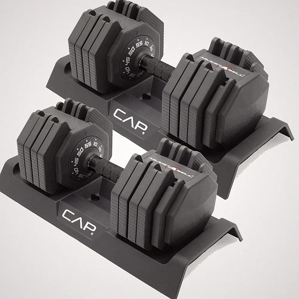 Barbell 55 lb Pair of Adjustable Dumbbells with Full Rotation Black Handle