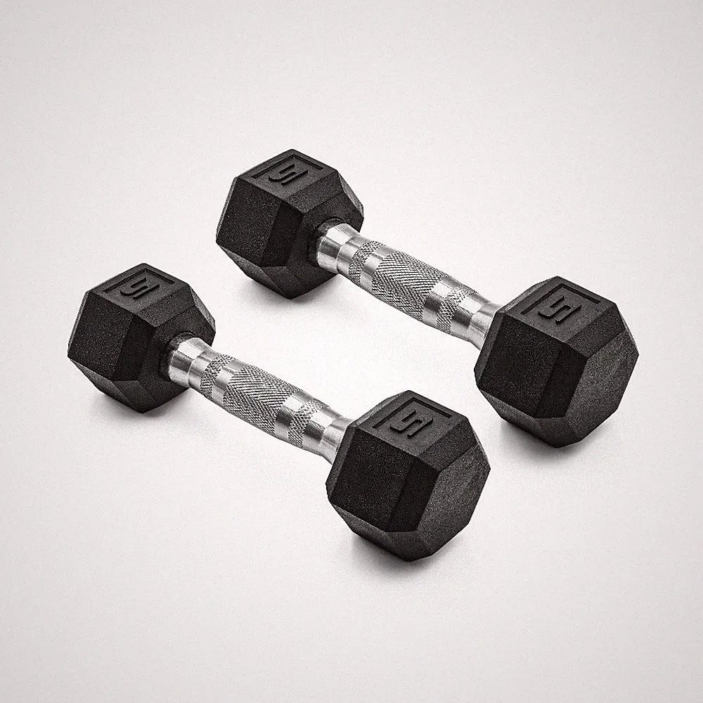 Barbell, 5lb Coated Rubber Hex Dumbbell, Pair