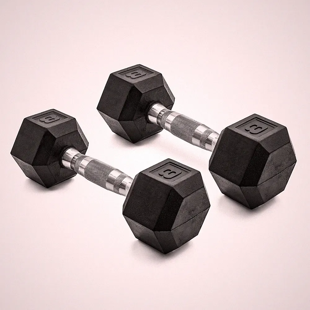 Barbell,8lbCoated Rubber Hex Dumbbell,Pair(No-Roll Design,Ergonomic Steel Handle