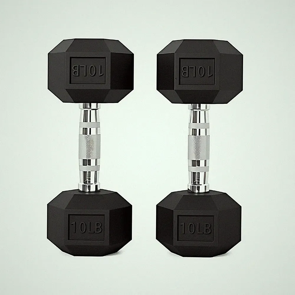 Barbell Coated Super Rubber Hex Dumbbell Weight-5LBS to 50LBS 10LB × 2PCS