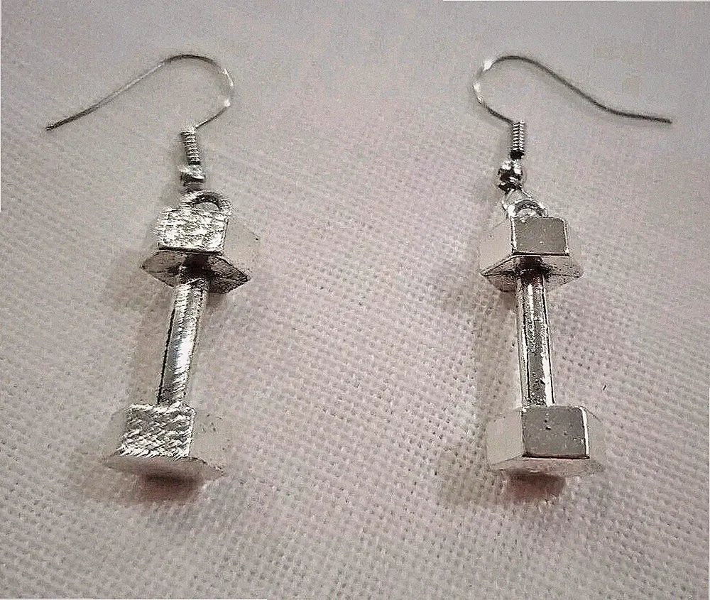 Barbell Hand Weight Fitness Training Gym Workout Lightweight Dangle Earrings