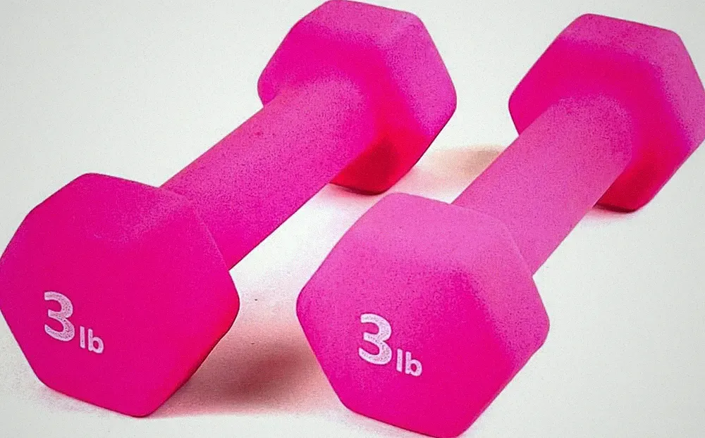 Barbell Neoprene Coated Hex Dumbbell Weights (Hot Pink 3LB, Set of 2)