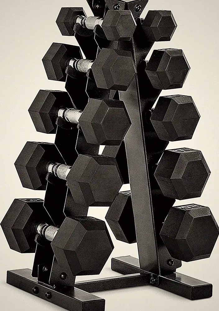 Barbell Rubber Coated Dumbbell Weight Set with Vertical Rack | 150 Lb Option