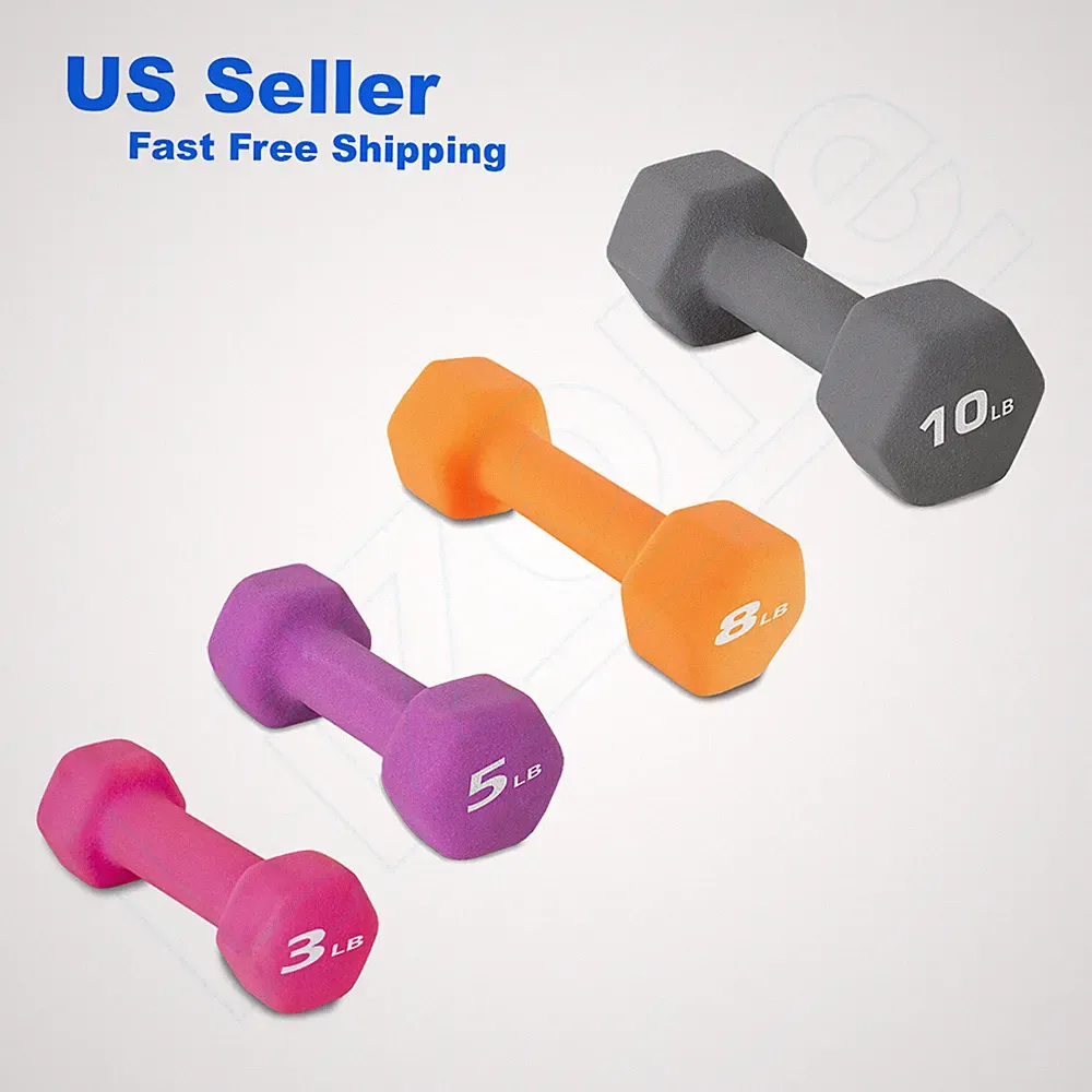 Barbell Rubber Coated Hex Dumbbell Hand Weight Set Avail 5 8 10 12lb Pair/Single