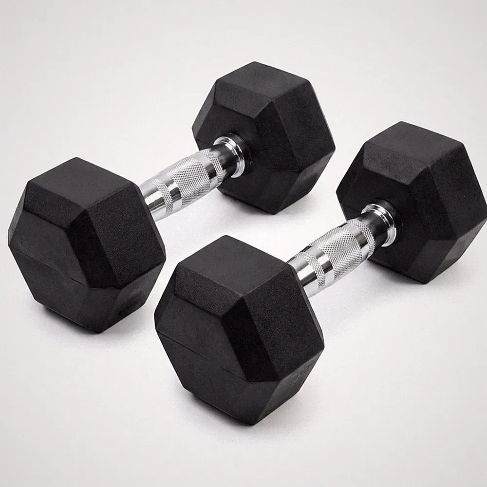 Barbell Rubber encased Hex Dumbbell Weights with Metal Handles for Strength Trai