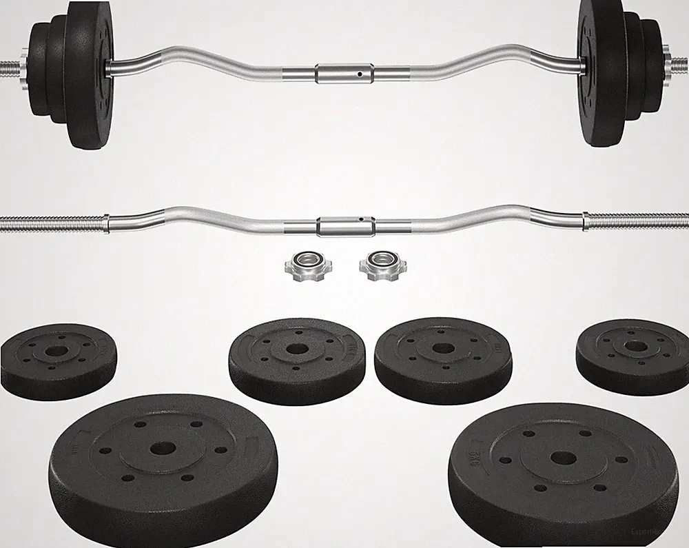 Barbell Set - Olympic Curl Bar & Weights (66LB, 55LB, 44LB) with Chrome Finish &