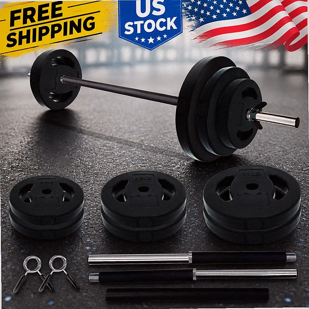Barbell Weight Set with Pump & 51-Inch Bar - Multi-Color Free Weights Cardio