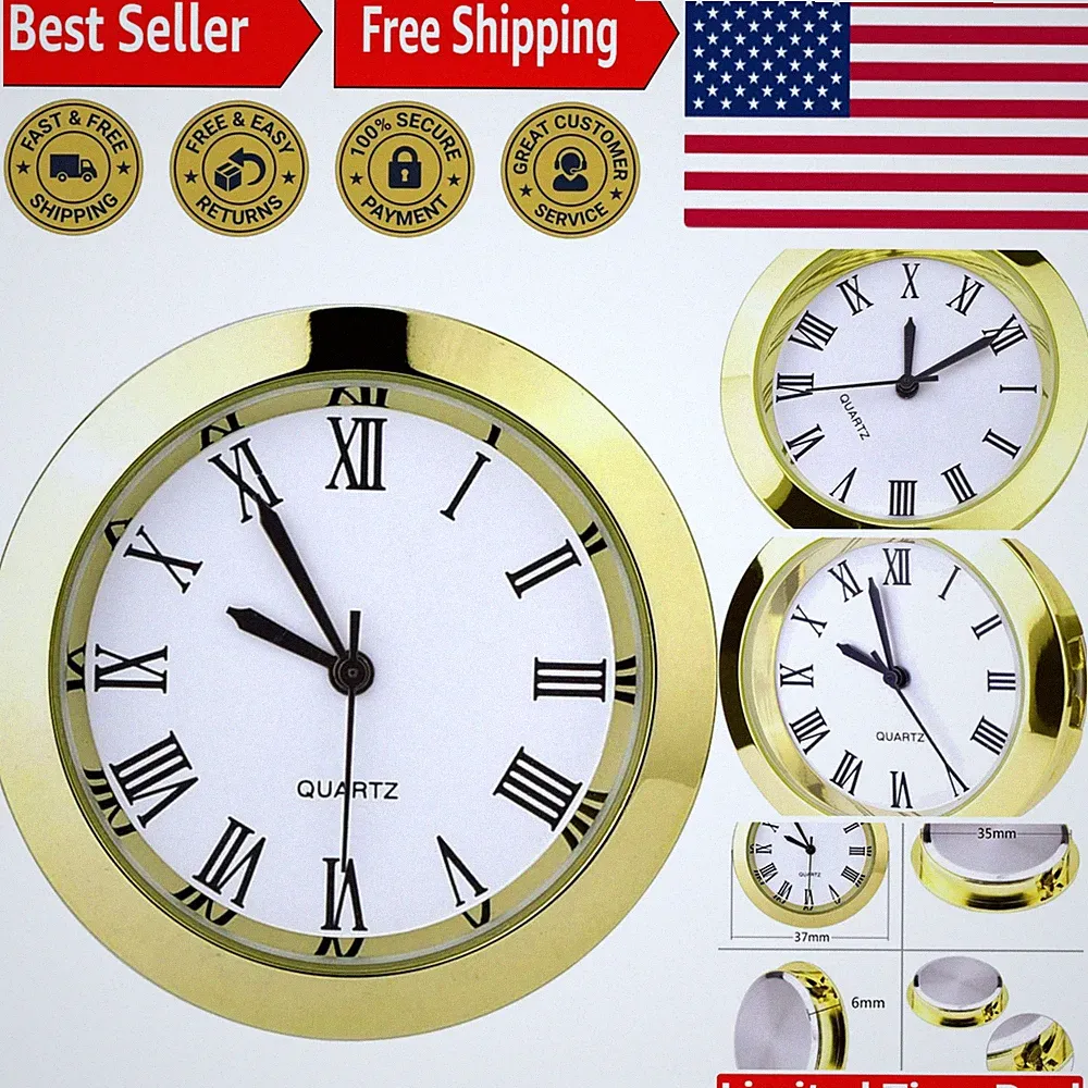 Battery-Powered 1.5-Inch Clock Insert with Exquisite Gold Bezel & Easy Install