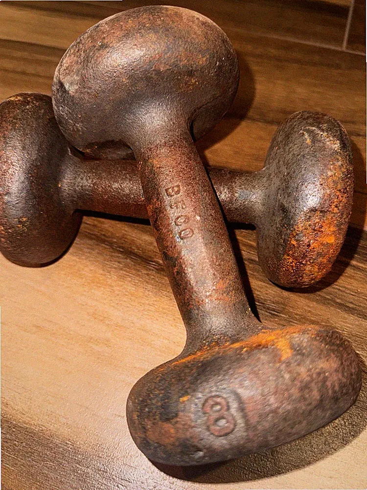 BFCO 8 lb. Dumbbells Pair | 16 lb. Total | Antique Patina Cast Iron Bun-Head