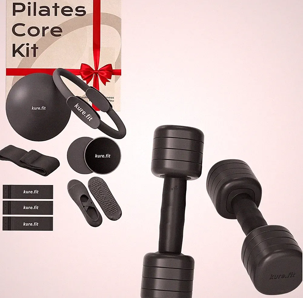 Black 2LB-5LB Adjustable Dumbbell and Black Pilates Core Kit Bundle