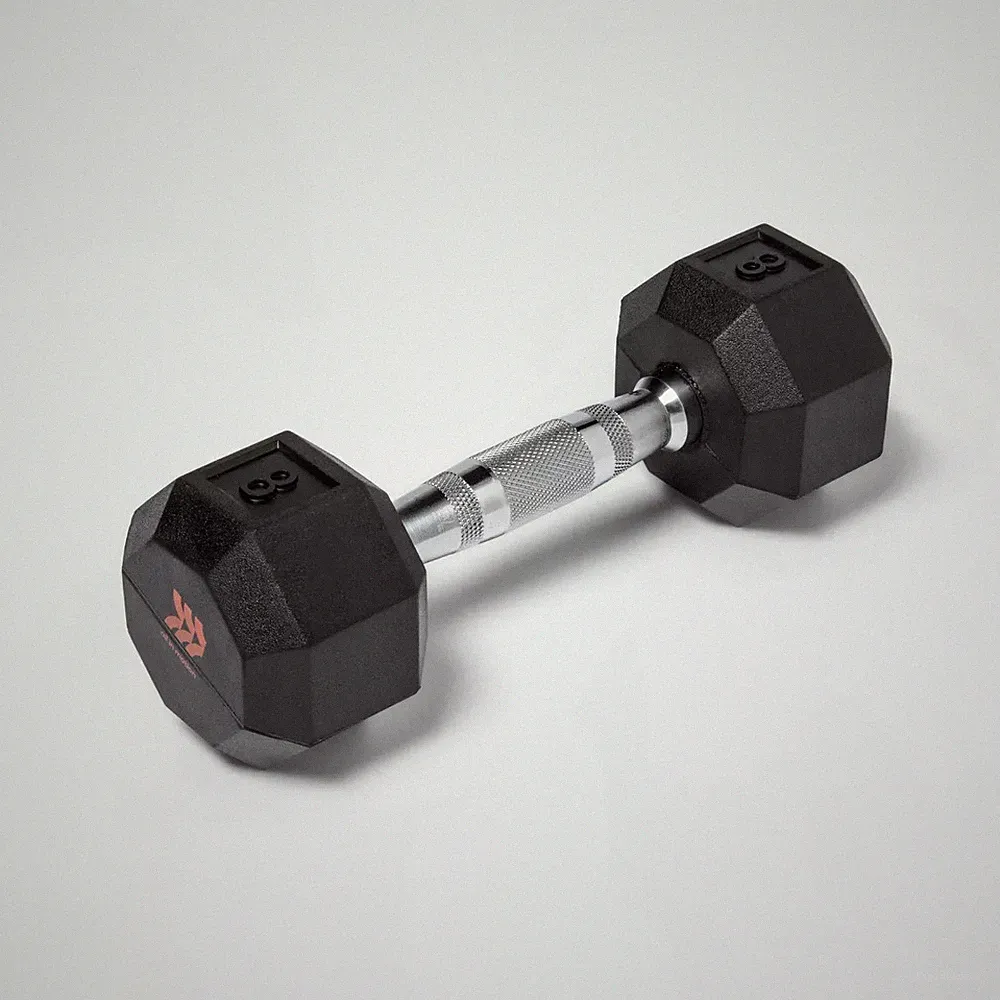 BLACK - ALL IN MOTION HEX DUMBBELL 8LBS RUBBER COATED CHROME HANDLE ARM WORKOUT