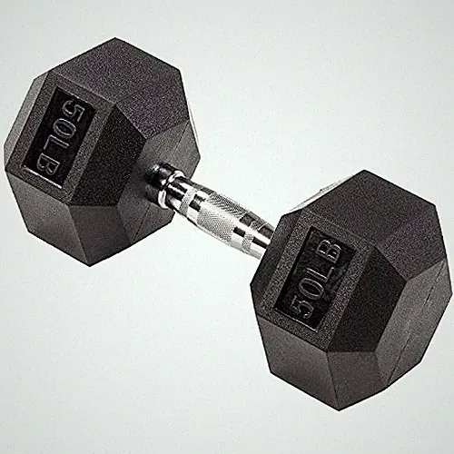 BLACK - FITVIDS RUBBER ENCASED EXERCISE & FITNESS HEX DUMBBELL, HAND WEIGHTS