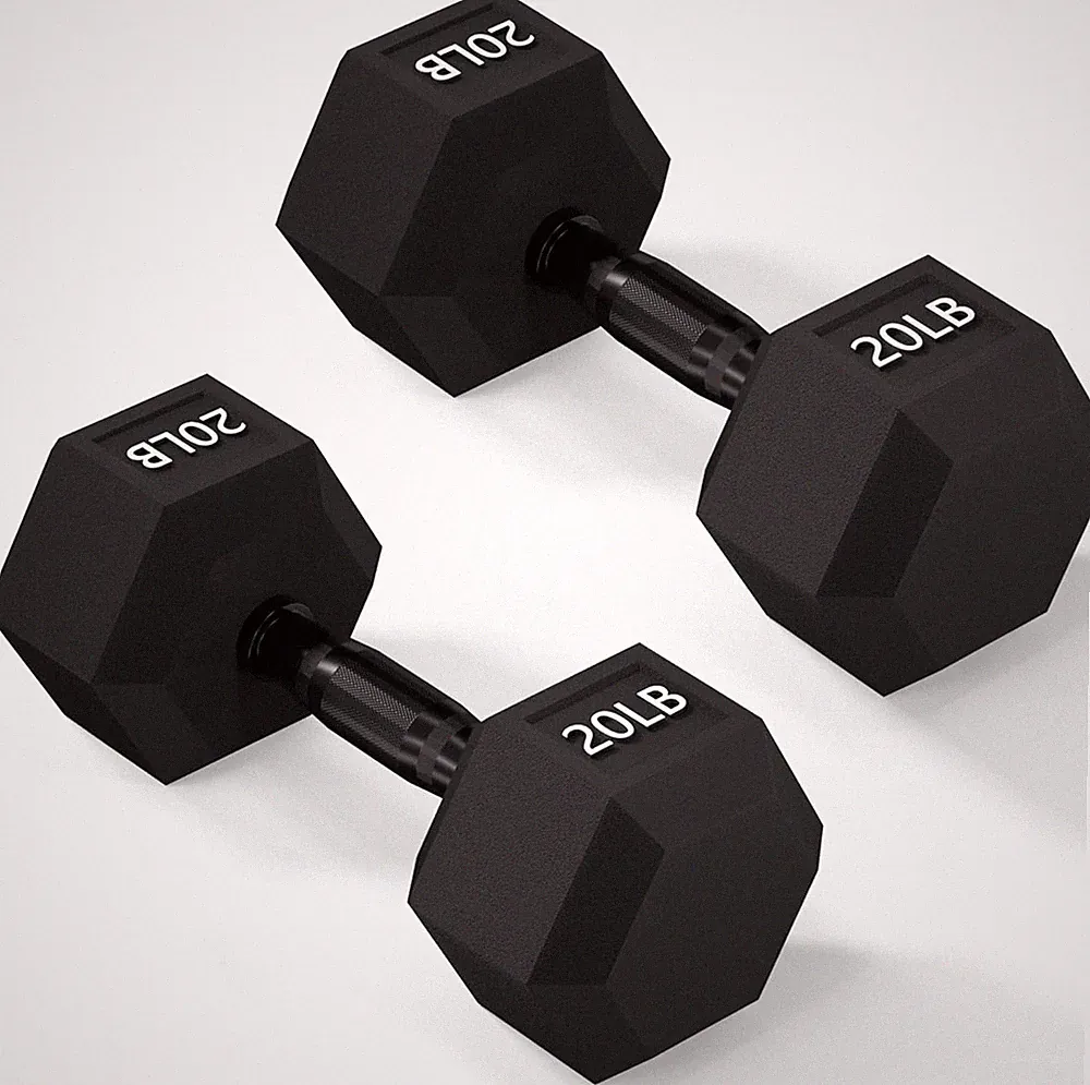 Black Hex Dumbbell Rubber Cast Iron, 5/10/15/20/25/30/35/40/45/50LB, Single/Pair