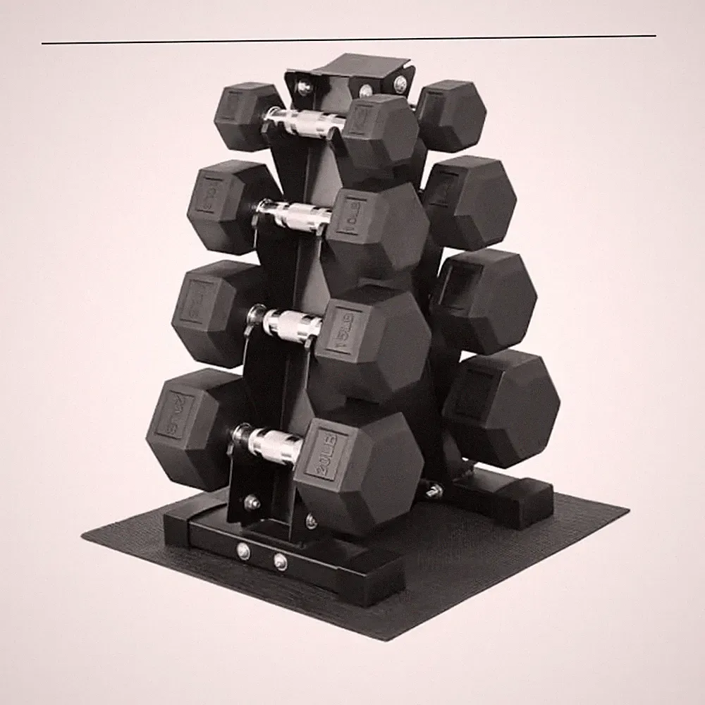 Black Hex Dumbbells Set with Storage Rack, Rubber/Metal Weight Lifting