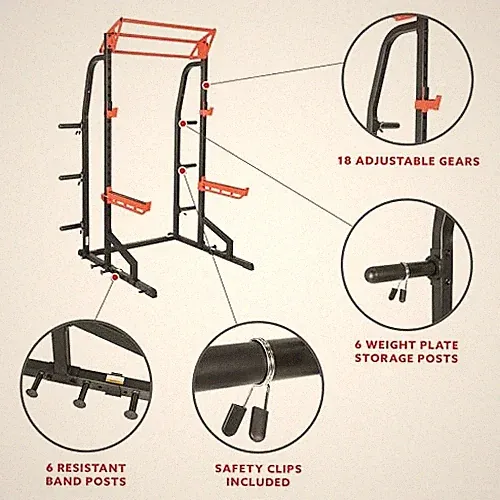 BLACK/RED - SUNNY HEALTH & FITNESS POWER ZONE HALF RACK HEAVY DUTY PERFORMANCE