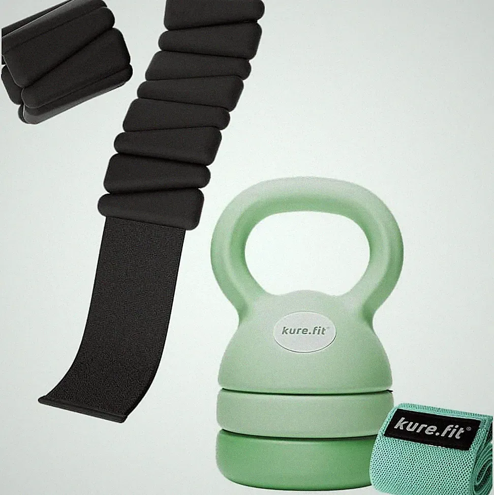 Black Weights 1Lb Set & Green Kettlebell 5-12Lb Bundle for Home Gym