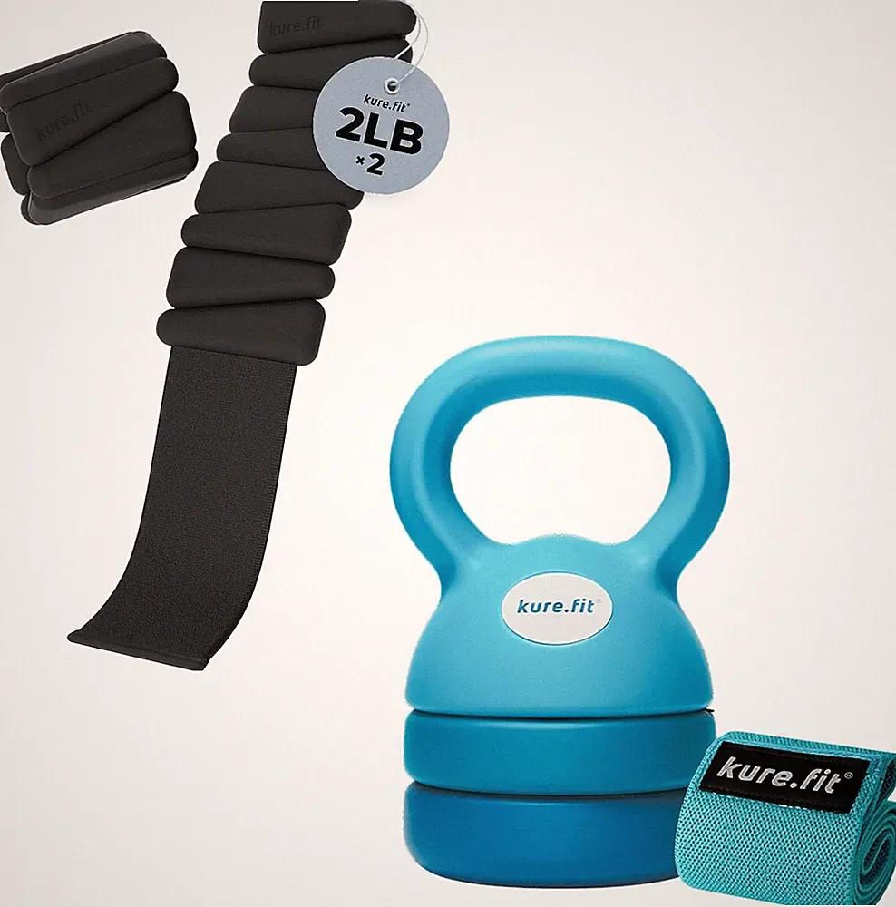Black Weights Set & Blue Kettlebell Bundle for Home Gym Fitness