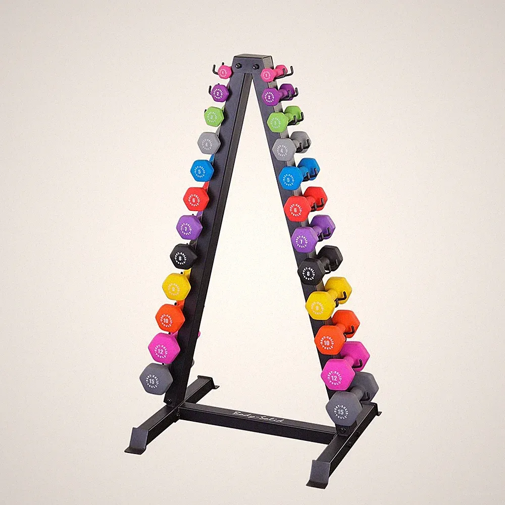 Body-Solid 12 Pair Neoprene Dumbbell Package with Rack