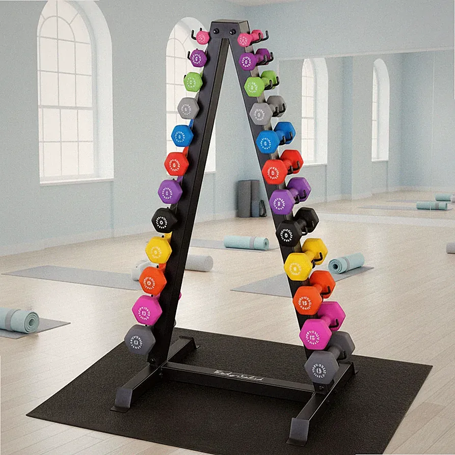 Body-Solid 12 Pair Neoprene Dumbbell Package with Rack
