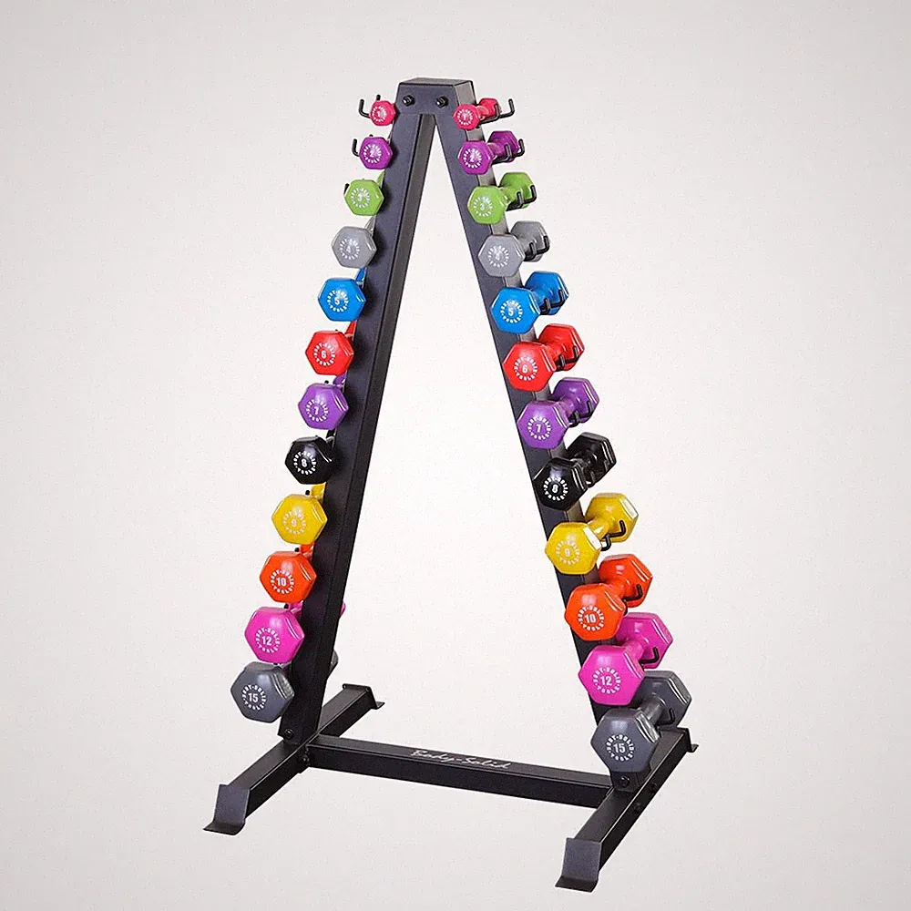 Body-Solid 12 Pair Vinyl Dumbbell Package with Rack