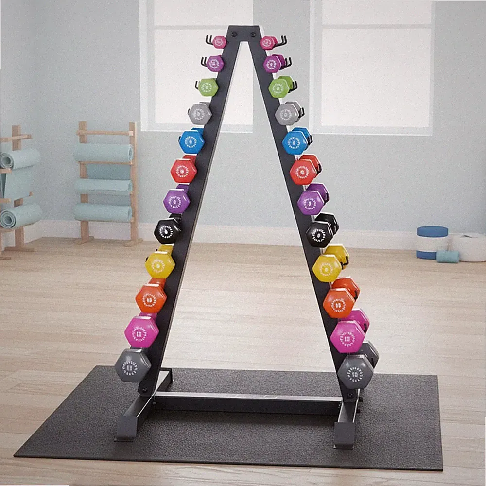 Body-Solid 12 Pair Vinyl Dumbbell Package with Rack