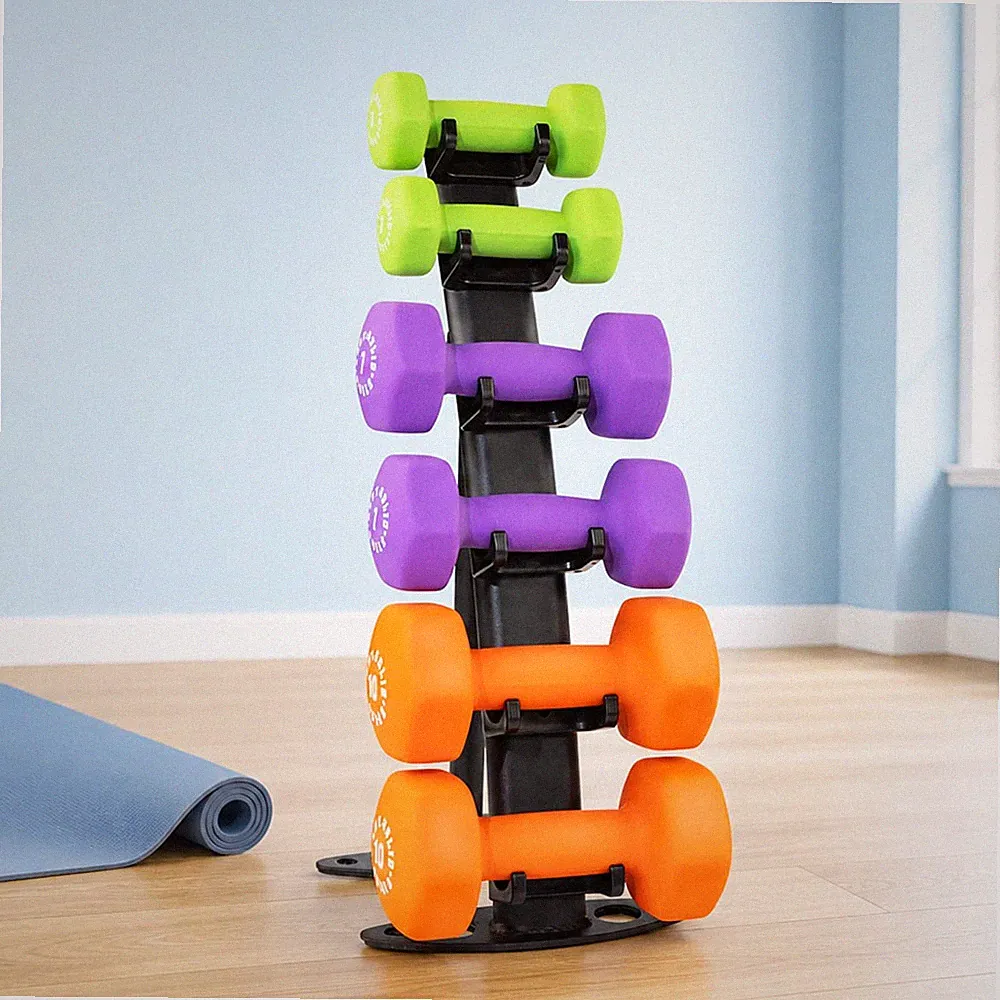 Body-Solid 3 Pair Vinyl Dumbbell Package with Rack