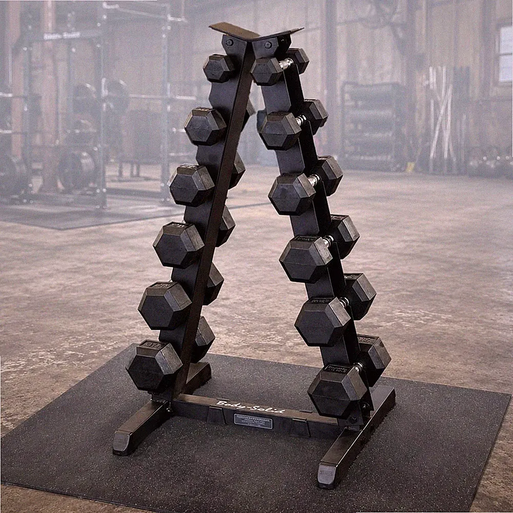 Body-Solid 5-30 lb. Rubber Dumbbell Package with Rack