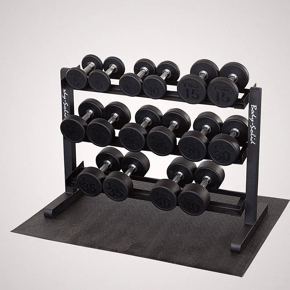 Body-Solid 5-40 lb. Round Rubber Dumbbell Package with Rack