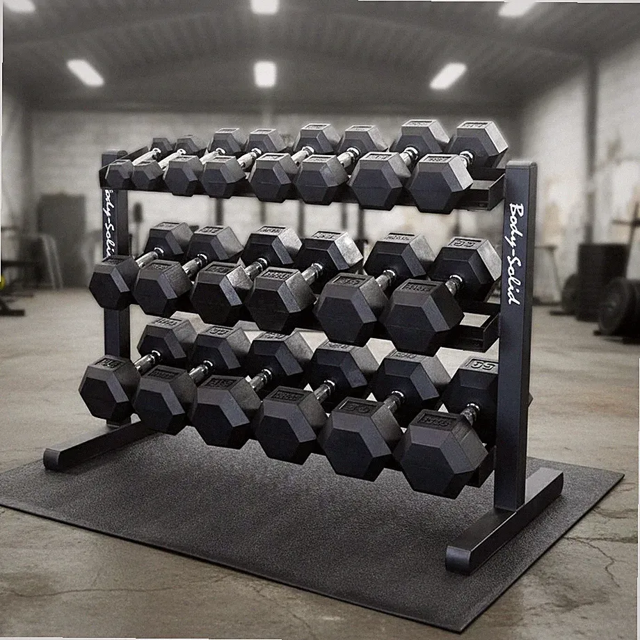 Body-Solid 5-50 lb. Rubber Dumbbell Package with Rack