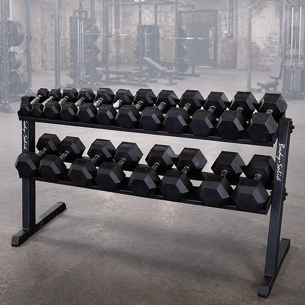Body-Solid 5-50 lb. Rubber Dumbbell Set with GDR60 Commercial Rack