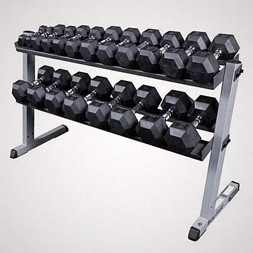Body-Solid 5-50lb. Rubber Coated Dumbbells (SDRS550) with 2-Tier Rack (GDR60)