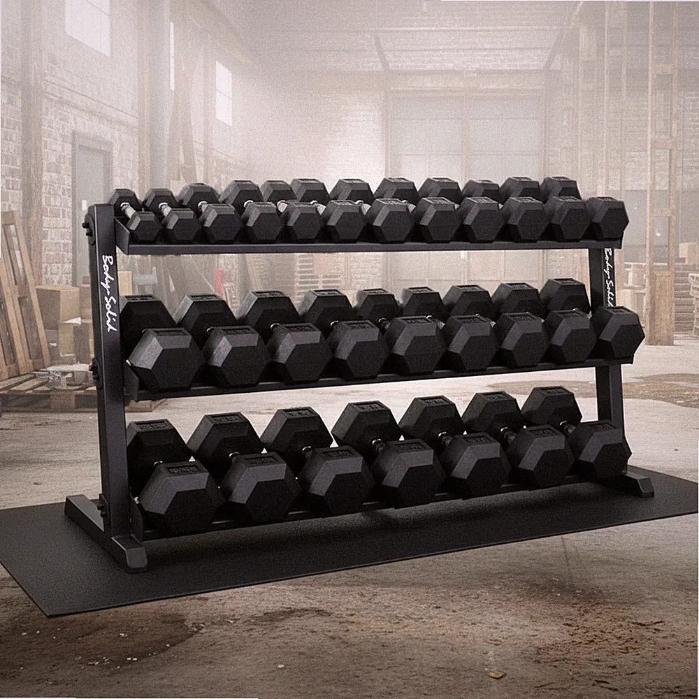 Body-Solid 5-70 lb. Rubber Dumbbell Package with Rack
