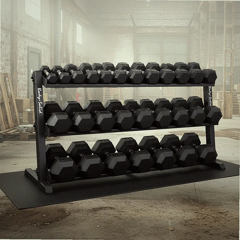 Body-Solid 5-70 lb. Rubber Dumbbell Package with Rack